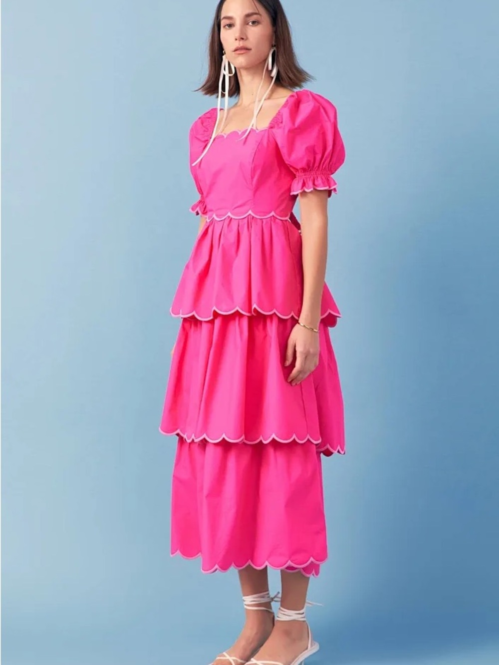 Anthropologie: English Factory Pink Scallop Tiered Dress Medium
